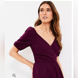 LOFT Purple Crinkle Puff Sleeve Dress